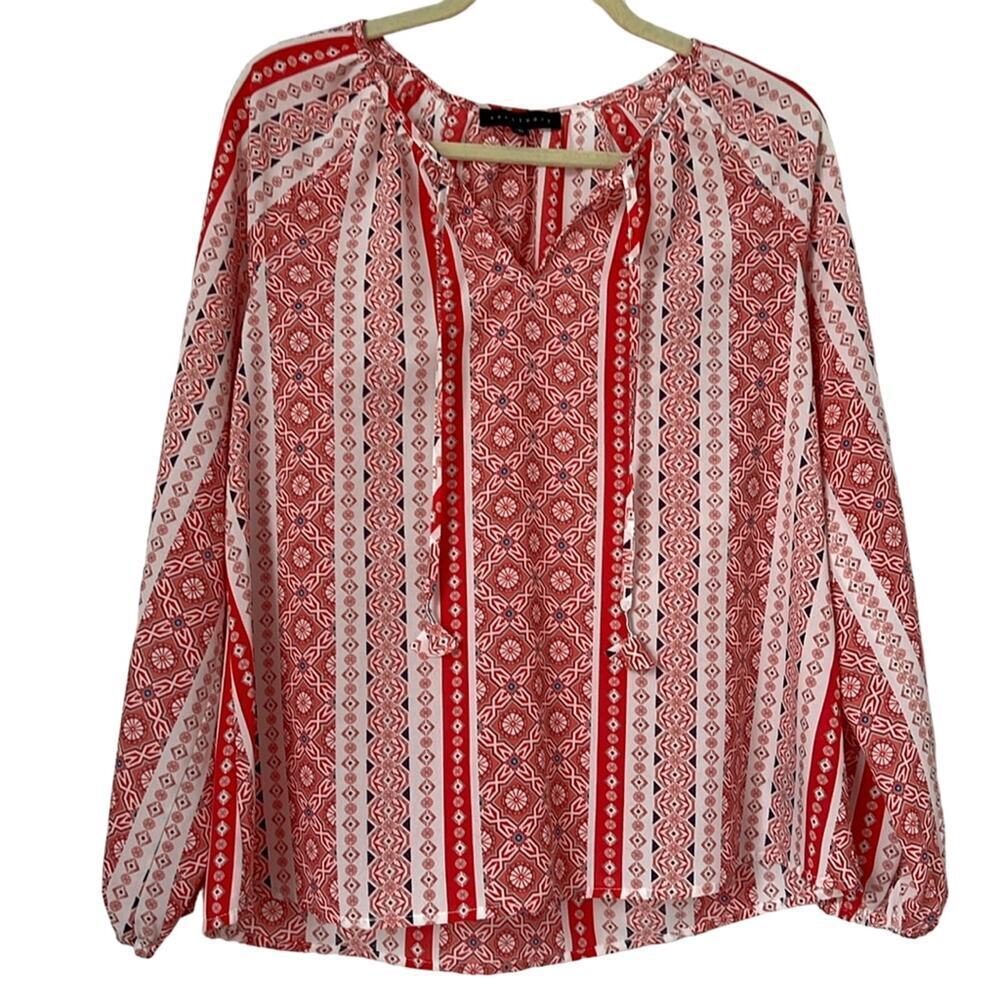 Sanctuary Red and White Patterned Boho Peasant Blouse